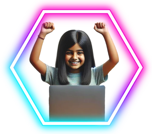 Excited girl at laptop